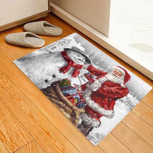 Santa Claus And Christmas Snowman Christmas Entryway Doormat Runners Rugs Kitchen Bathroom Anti-skip Mats