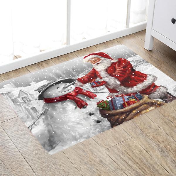 Santa Claus And Christmas Snowman Christmas Entryway Doormat Runners Rugs Kitchen Bathroom Anti-skip Mats