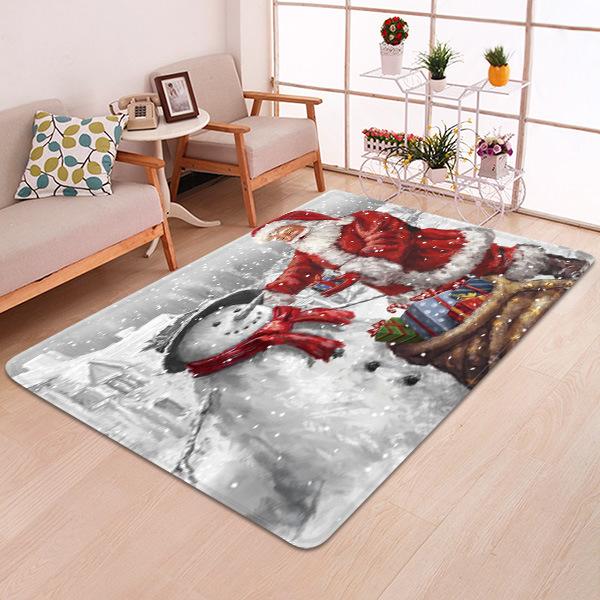 Santa Claus And Christmas Snowman Christmas Entryway Doormat Runners Rugs Kitchen Bathroom Anti-skip Mats