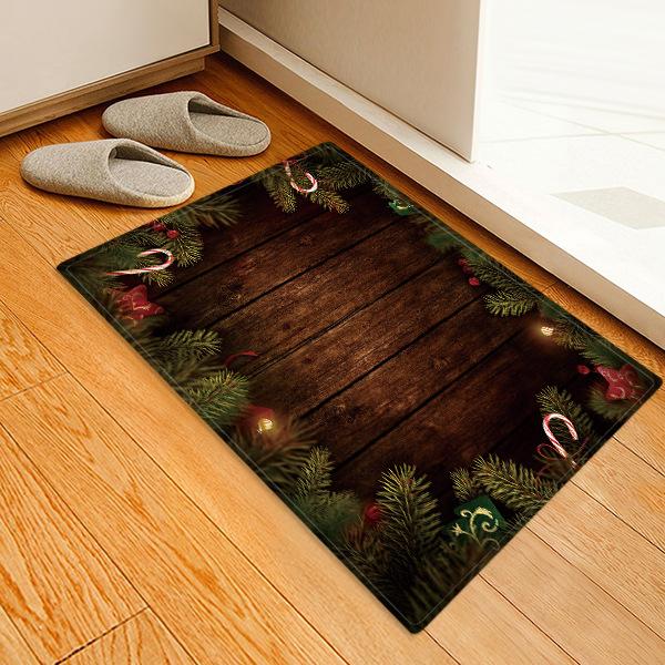 Pine Branches Pattern Black Christmas Entryway Doormat Runners Rugs Kitchen Bathroom Anti-skip Mats