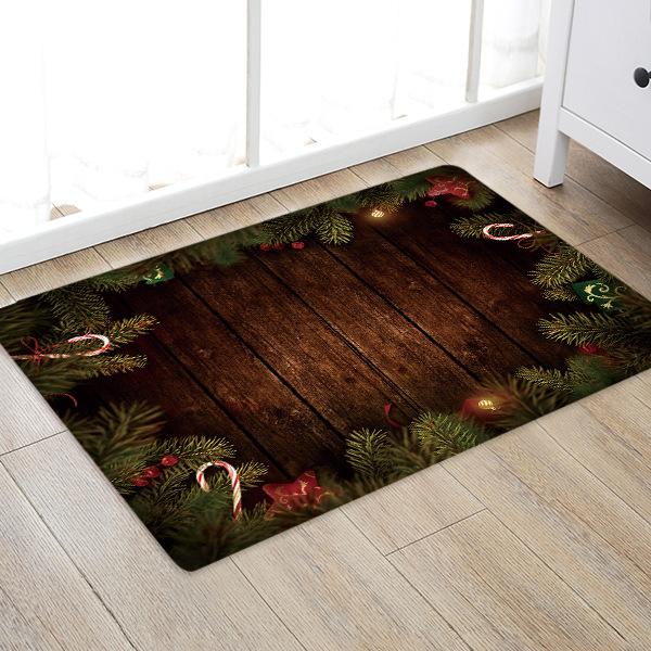 Pine Branches Pattern Black Christmas Entryway Doormat Runners Rugs Kitchen Bathroom Anti-skip Mats