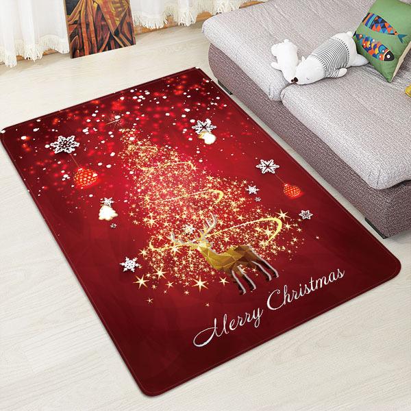 Sparkling Christmas Tree and Elk Pattern Red Christmas Entryway Doormat Runners Rugs Kitchen Bathroom Anti-skip Mats