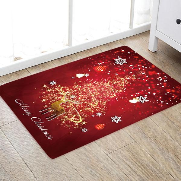 Sparkling Christmas Tree and Elk Pattern Red Christmas Entryway Doormat Runners Rugs Kitchen Bathroom Anti-skip Mats