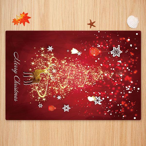 Sparkling Christmas Tree and Elk Pattern Red Christmas Entryway Doormat Runners Rugs Kitchen Bathroom Anti-skip Mats