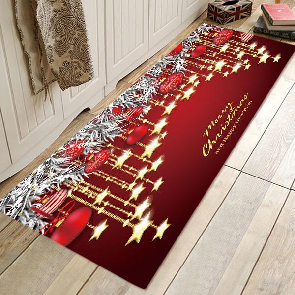 Stars and Small Bells Pattern Red Christmas Entryway Doormat Runners Rugs Kitchen Bathroom Anti-skip Mats