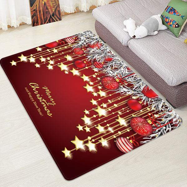 Stars and Small Bells Pattern Red Christmas Entryway Doormat Runners Rugs Kitchen Bathroom Anti-skip Mats