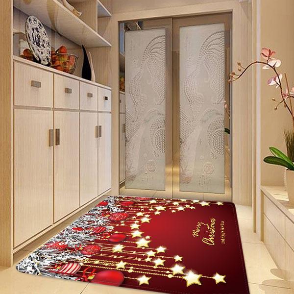 Stars and Small Bells Pattern Red Christmas Entryway Doormat Runners Rugs Kitchen Bathroom Anti-skip Mats