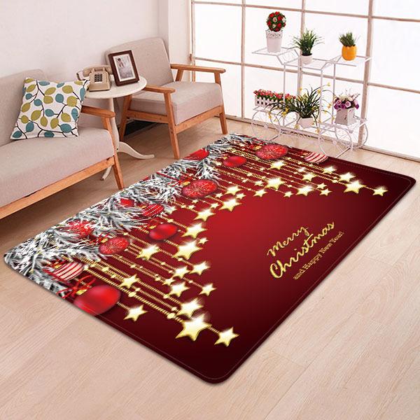 Stars and Small Bells Pattern Red Christmas Entryway Doormat Runners Rugs Kitchen Bathroom Anti-skip Mats