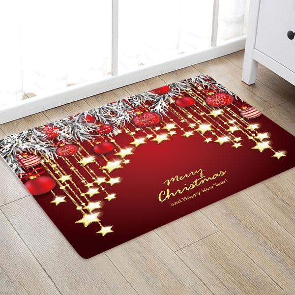 Stars and Small Bells Pattern Red Christmas Entryway Doormat Runners Rugs Kitchen Bathroom Anti-skip Mats