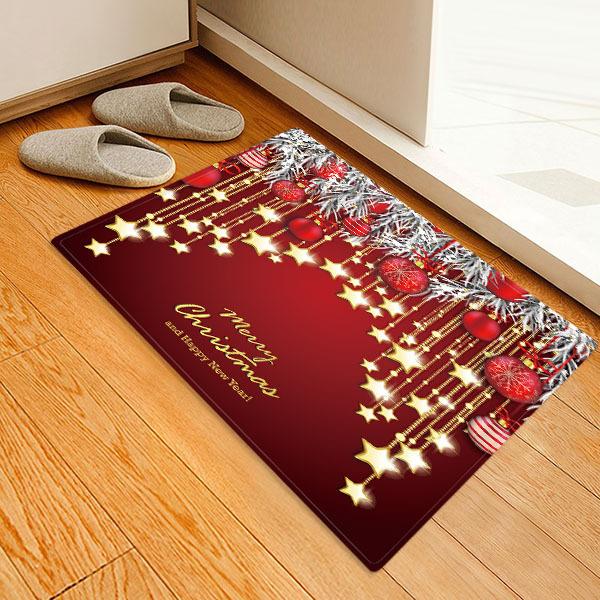 Stars and Small Bells Pattern Red Christmas Entryway Doormat Runners Rugs Kitchen Bathroom Anti-skip Mats