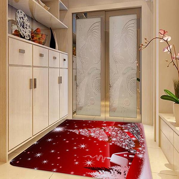 Snowy Christmas Night Pattern Red Christmas Entryway Doormat Runners Rugs Kitchen Bathroom Anti-skip Mats