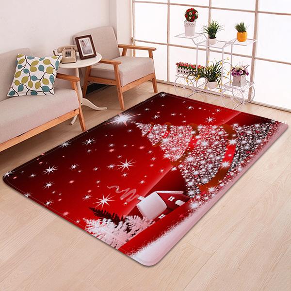 Snowy Christmas Night Pattern Red Christmas Entryway Doormat Runners Rugs Kitchen Bathroom Anti-skip Mats