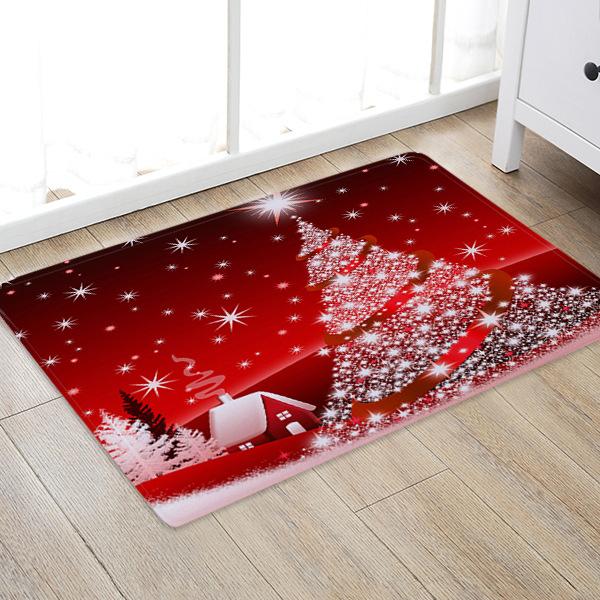 Snowy Christmas Night Pattern Red Christmas Entryway Doormat Runners Rugs Kitchen Bathroom Anti-skip Mats