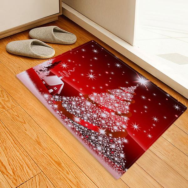 Snowy Christmas Night Pattern Red Christmas Entryway Doormat Runners Rugs Kitchen Bathroom Anti-skip Mats