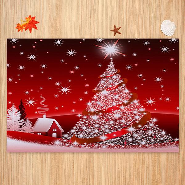 Snowy Christmas Night Pattern Red Christmas Entryway Doormat Runners Rugs Kitchen Bathroom Anti-skip Mats