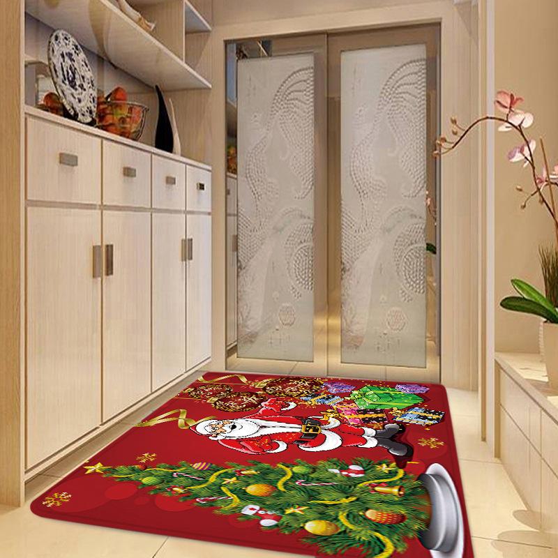 Cartoon Santa Claus Pattern Christmas Entryway Doormat Runners Rugs Kitchen Bathroom Anti-skip Mats