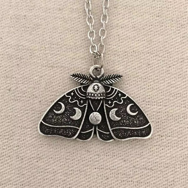 Moon Phase Moth Pendant Necklace