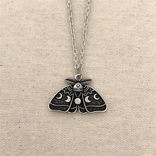 Moon Phase Moth Pendant Necklace