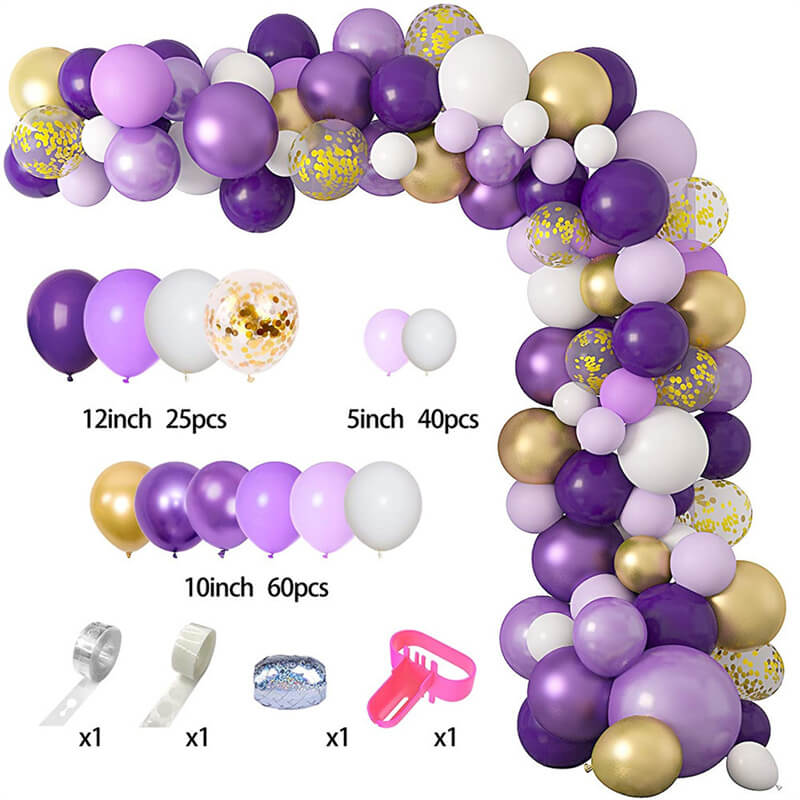 129 Pcs Purple Balloon Arch Garland Set for Birthday Wedding Baby Party Decorative Balloons