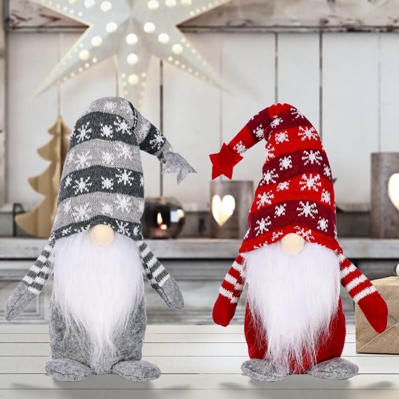 Christmas Decoration 2Pcs Five-pointed Star Snowflake Knitted Hat Faceless Doll Standing Doll