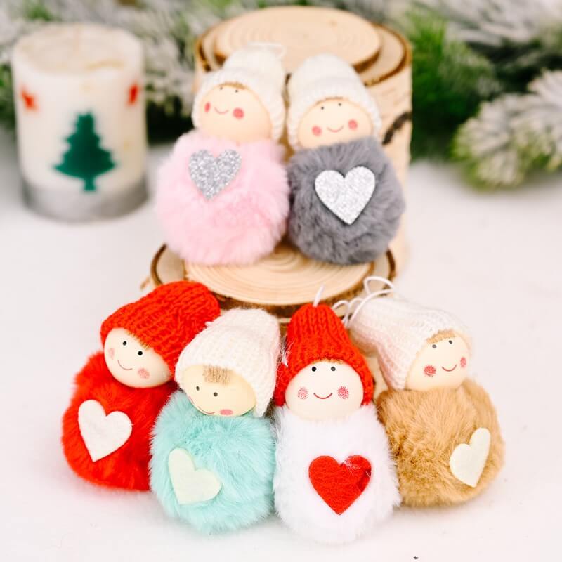 6 Pieces Christmas Decoration Plush Ball Pendant Cute Mini Snowman Christmas Tree Decoration