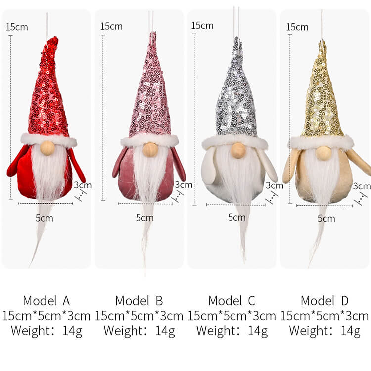 4 Pieces Christmas Sequin Cap Gnomes Ornaments Decoration Faceless Doll Christmas Tree Decoration