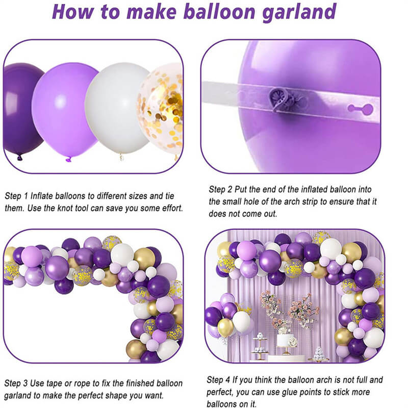 129 Pcs Purple Balloon Arch Garland Set for Birthday Wedding Baby Party Decorative Balloons