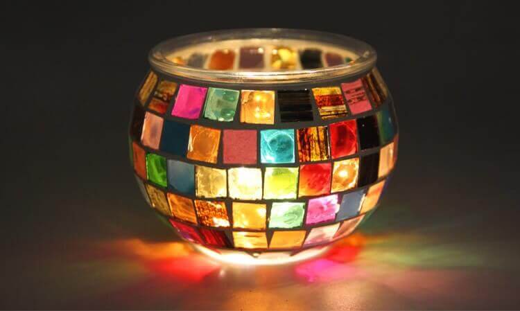 2 Pieces Handmade Rainbow Mosaic Glass Candle Holders Romantic Candlelight Decorative Ornaments Birthday Gifts