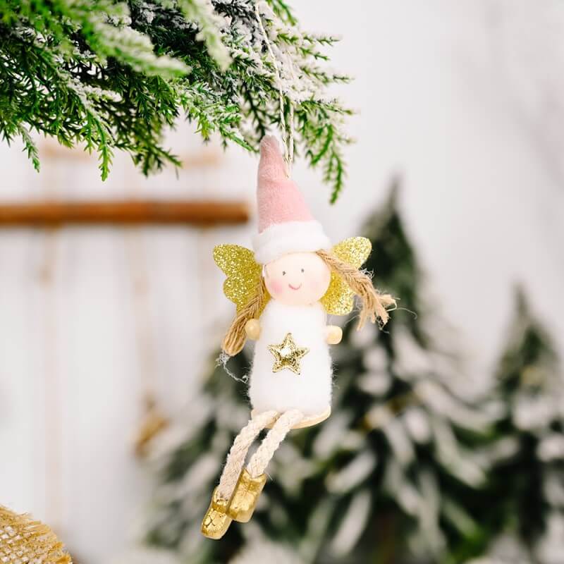 4 Pieces Christmas Sitting Posture Hanging Leg Angel Christmas Tree Ornament