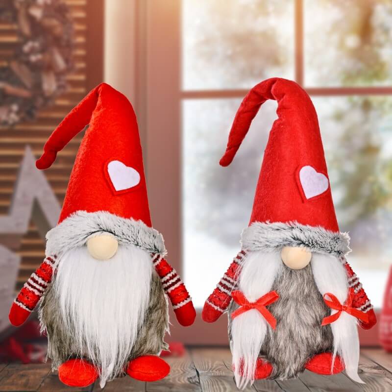 Christmas Decoration 2Pcs Red Hat Love Faceless Doll Standing Doll