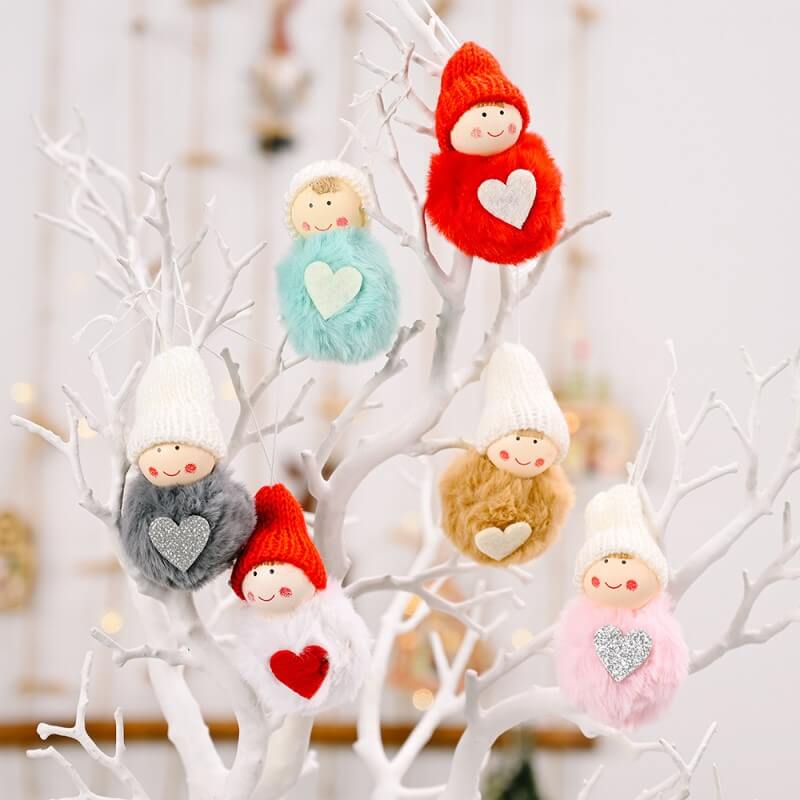 6 Pieces Christmas Decoration Plush Ball Pendant Cute Mini Snowman Christmas Tree Decoration