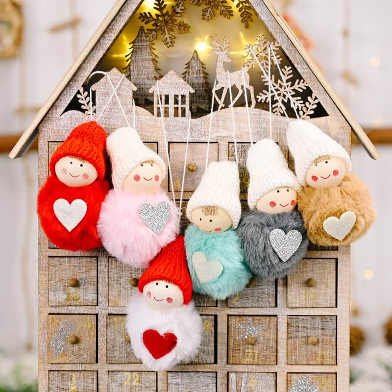 6 Pieces Christmas Decoration Plush Ball Pendant Cute Mini Snowman Christmas Tree Decoration