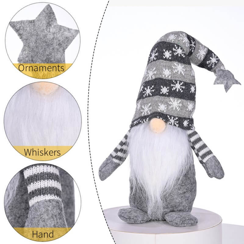 Christmas Decoration 2Pcs Five-pointed Star Snowflake Knitted Hat Faceless Doll Standing Doll