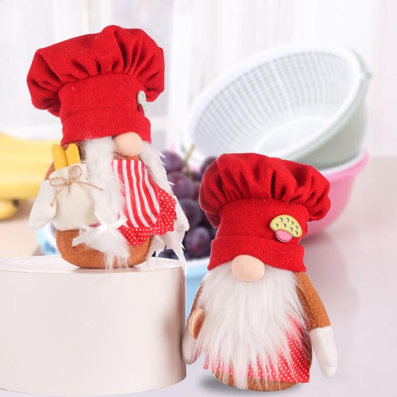 Christmas Decoration 2Pcs Christmas Red Knitted Chef Hat Faceless Doll Standing Doll