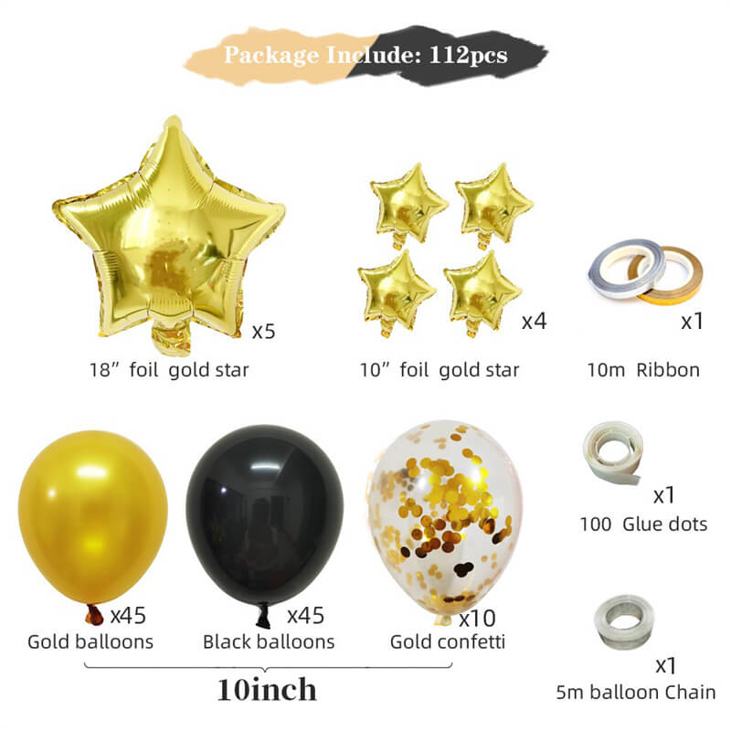 112 Pcs Black Gold Five Star Balloon Arch Garland Set for Birthday Wedding Baby Party Decorative Balloons