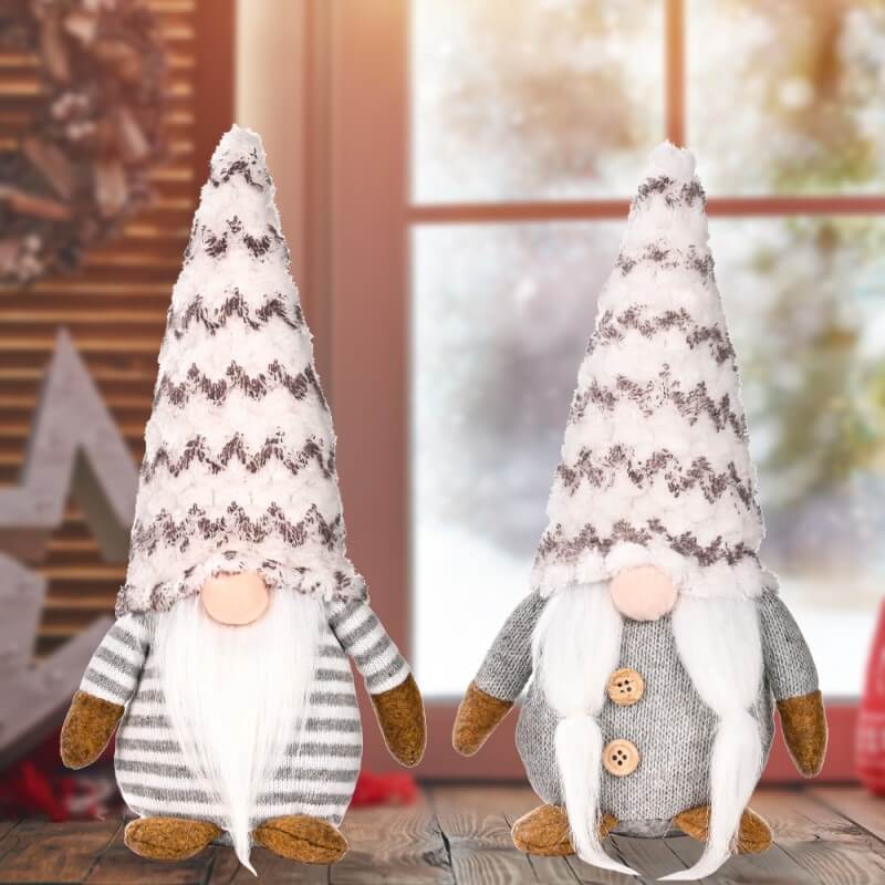 Christmas Decoration 2Pcs Couples Grey Faceless Doll Standing Doll