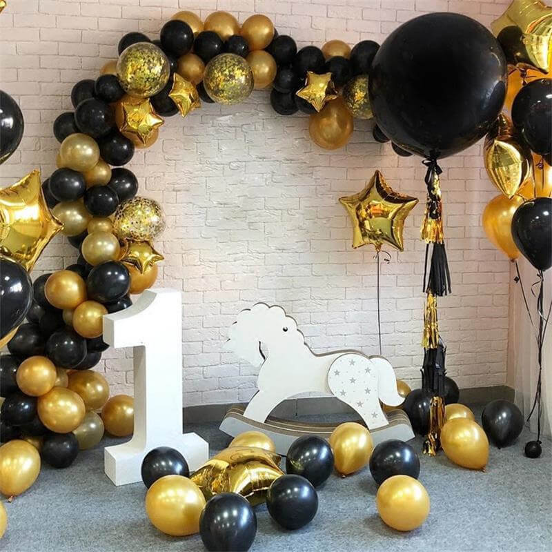 112 Pcs Black Gold Five Star Balloon Arch Garland Set for Birthday Wedding Baby Party Decorative Balloons