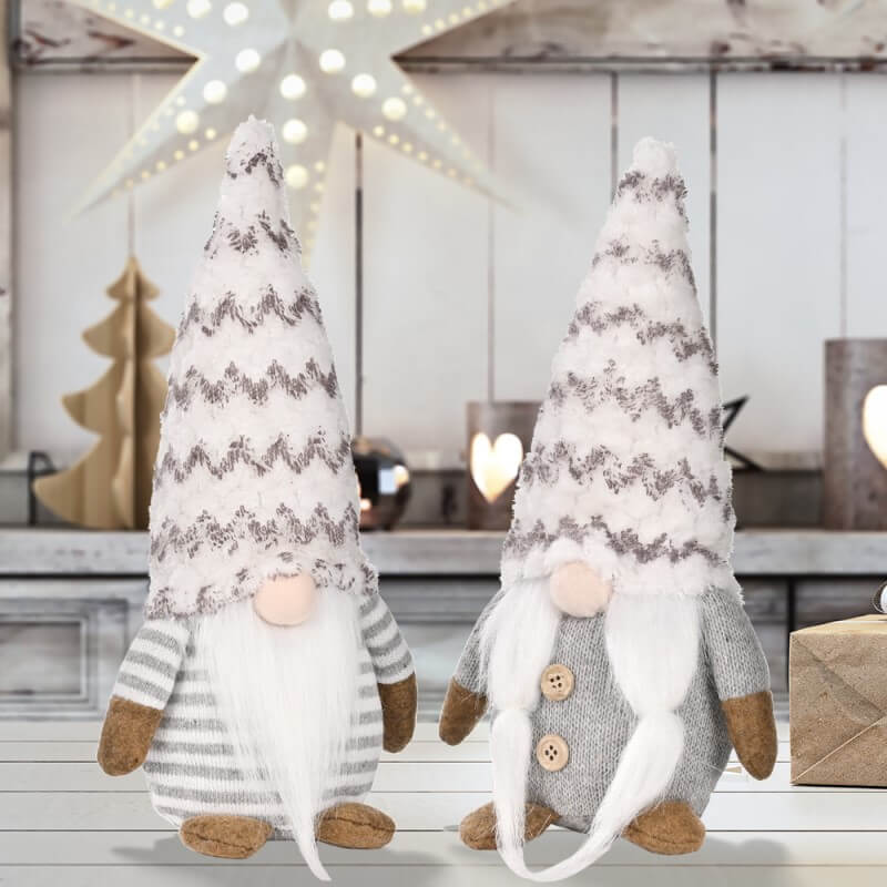 Christmas Decoration 2Pcs Couples Grey Faceless Doll Standing Doll