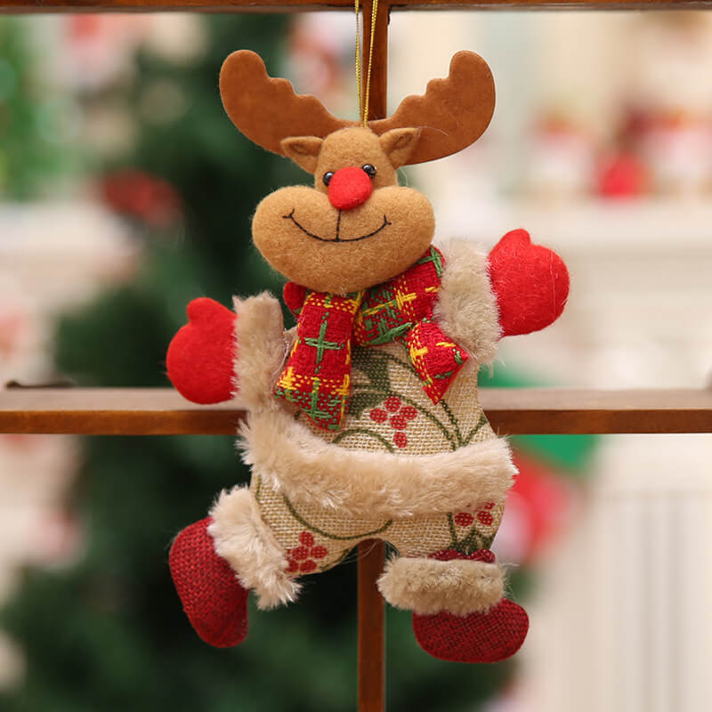 4PCS Christmas Ornaments Gift Xmas Hanging Decoration Santa Claus Snowman Reindeer Bear Doll for Christmas Holiday Party Home Decor