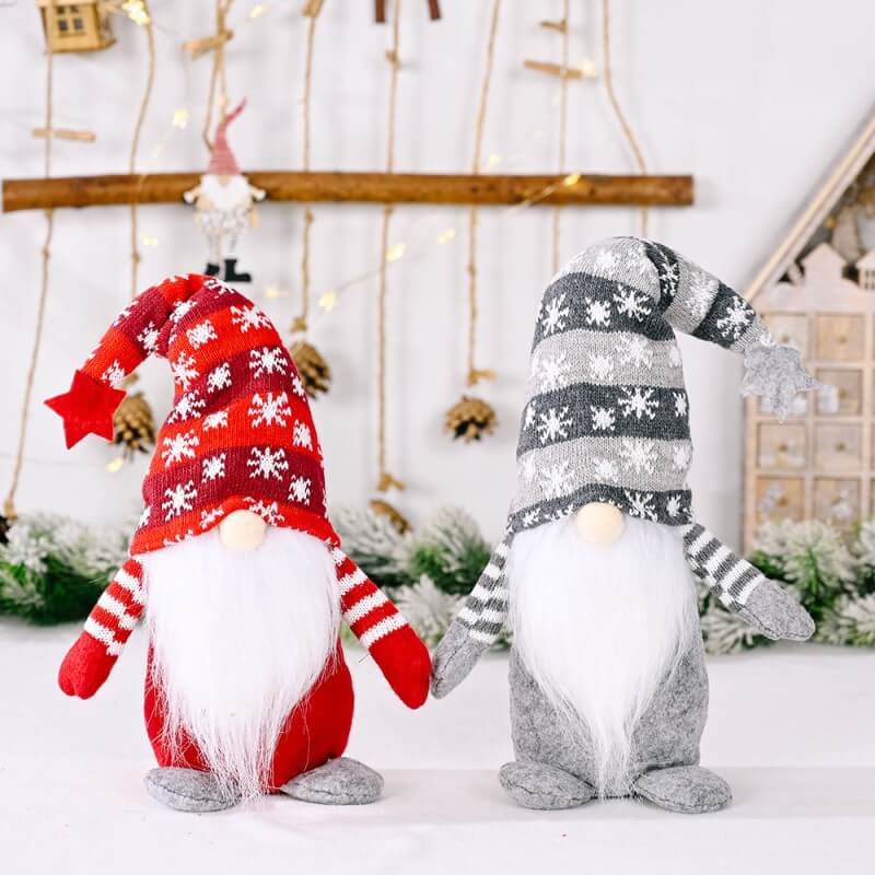 Christmas Decoration 2Pcs Five-pointed Star Snowflake Knitted Hat Faceless Doll Standing Doll