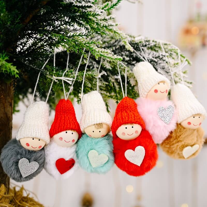 6 Pieces Christmas Decoration Plush Ball Pendant Cute Mini Snowman Christmas Tree Decoration