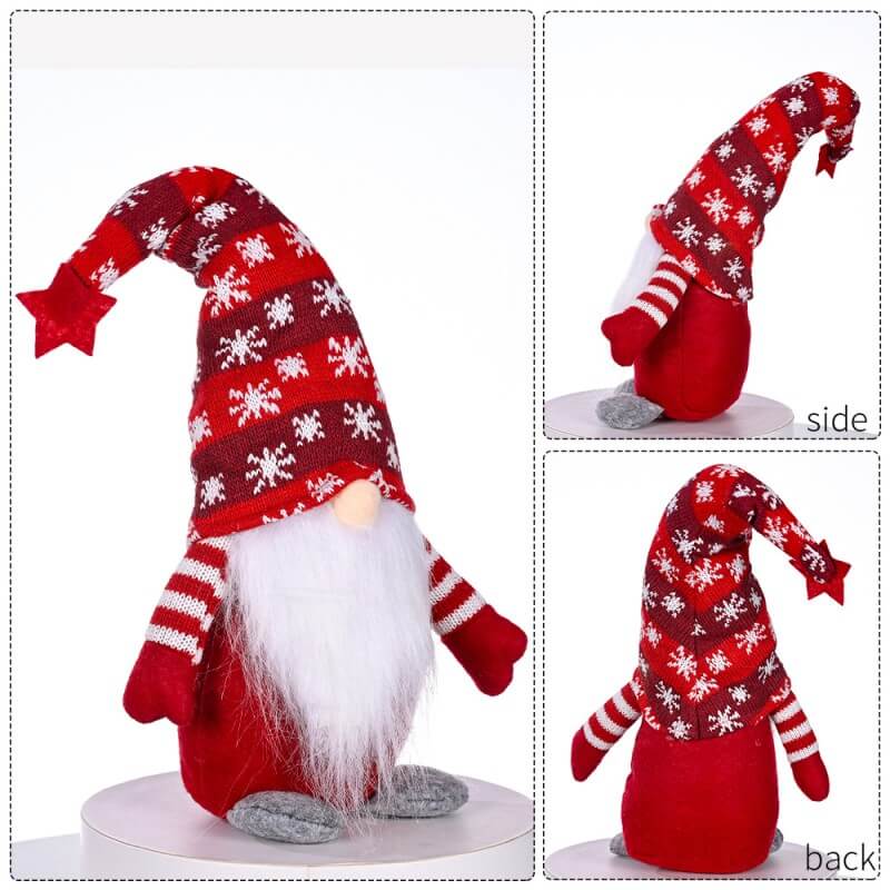 Christmas Decoration 2Pcs Five-pointed Star Snowflake Knitted Hat Faceless Doll Standing Doll