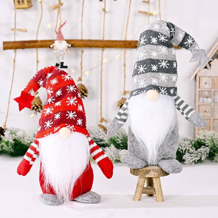 Christmas Decoration 2Pcs Five-pointed Star Snowflake Knitted Hat Faceless Doll Standing Doll