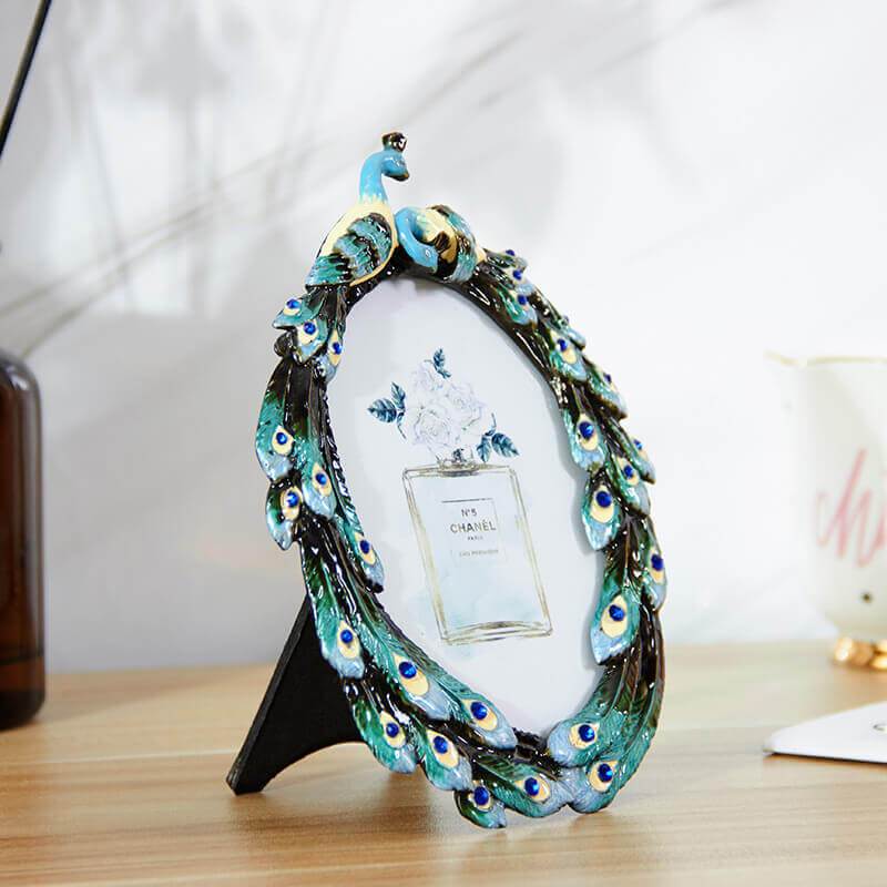 Vintage Style Two Peacock Pattern Metal Photo Frames Friends Gift Picture Frame Table Top Frame