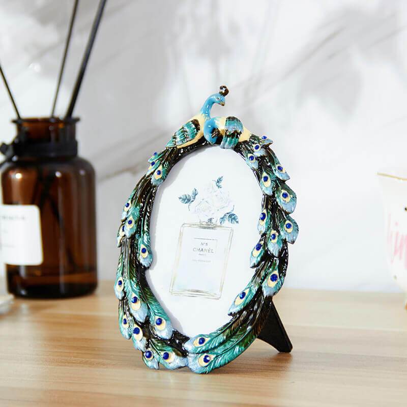 Vintage Style Two Peacock Pattern Metal Photo Frames Friends Gift Picture Frame Table Top Frame