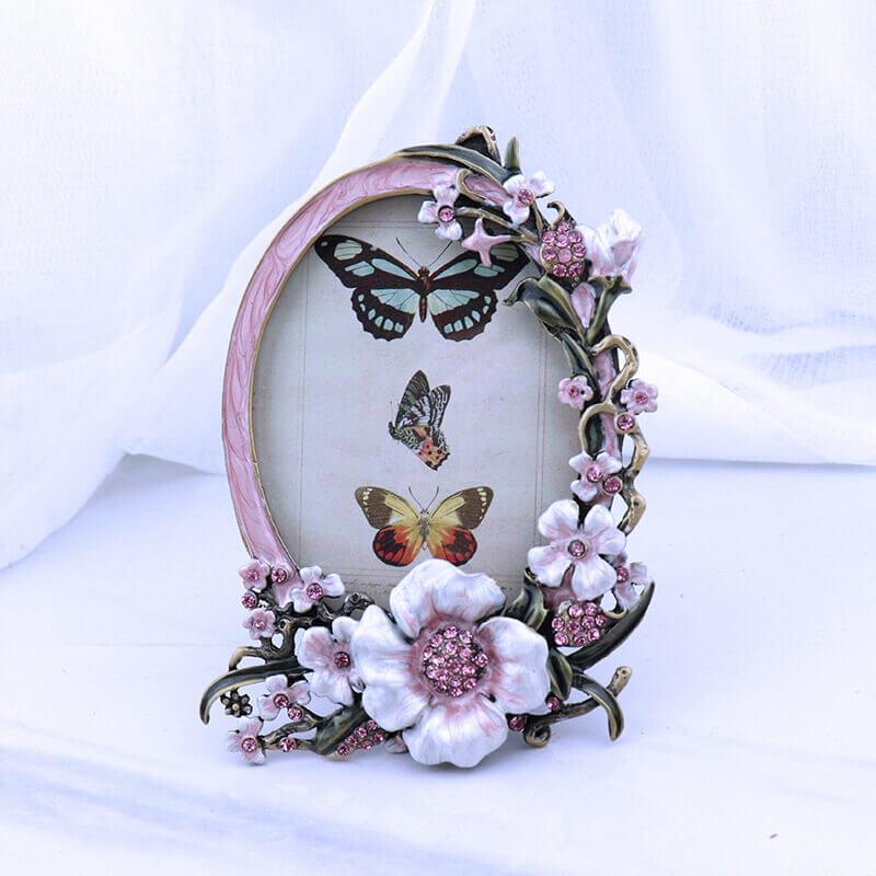 Pink Flower Pattern Retro Picture Frame Home Decor Desktop Table Top Frame