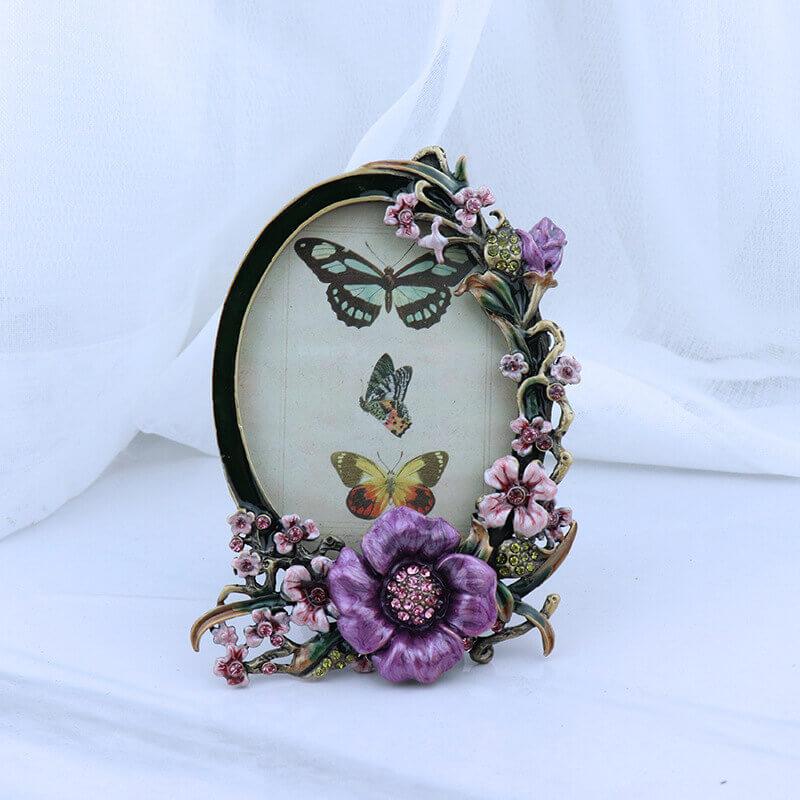 Purple Flower Pattern Retro Picture Frame Home Decor Desktop Table Top Frame