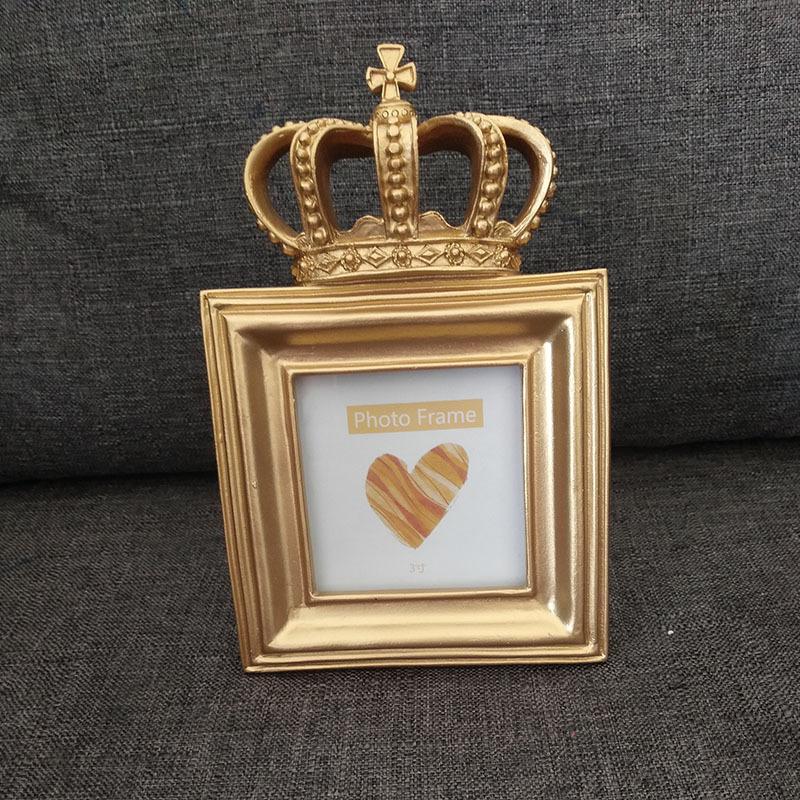 Square Shape Golden Crown Resin Photo Frame Home Decor Desktop Picture Frame