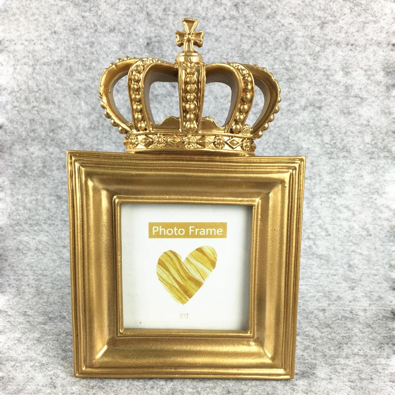 Square Shape Golden Crown Resin Photo Frame Home Decor Desktop Picture Frame