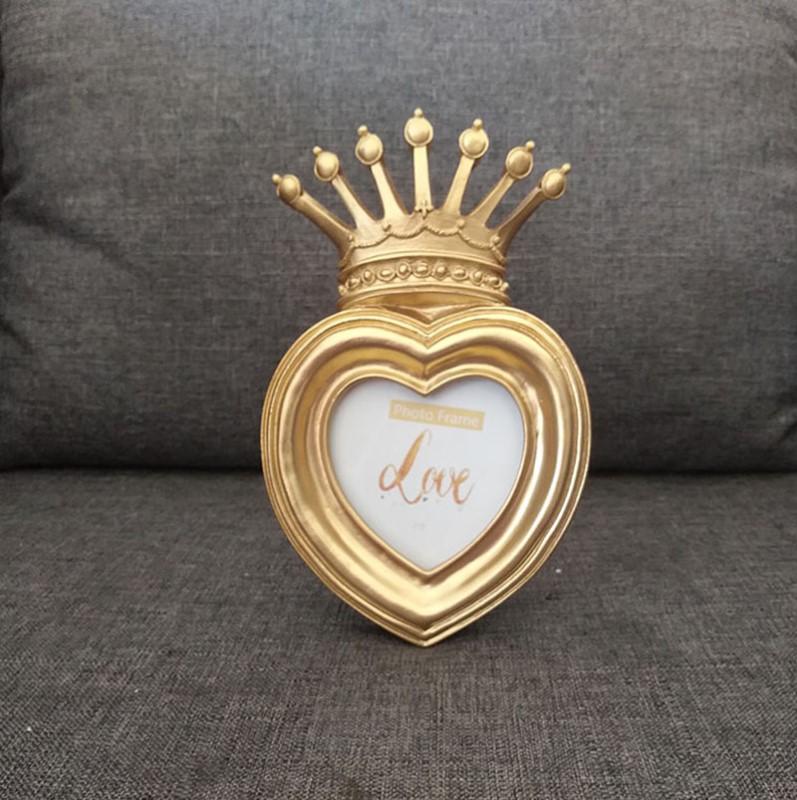 Love Heart Shape Golden Crown Resin Photo Frame Home Decor Desktop Picture Frame